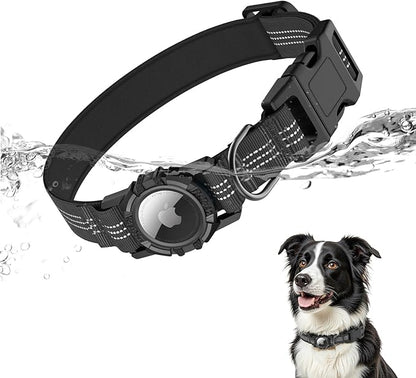 HDDTTZ AirTag Dog Collar, IP68 Waterproof Integrated Air Tag Dog Collars with Reflective, Ultra-Durable, Comfortable Padded, Heavy Duty Dog Collars for Small Medium Large Dogs, M (12.6"-17.1"), Black