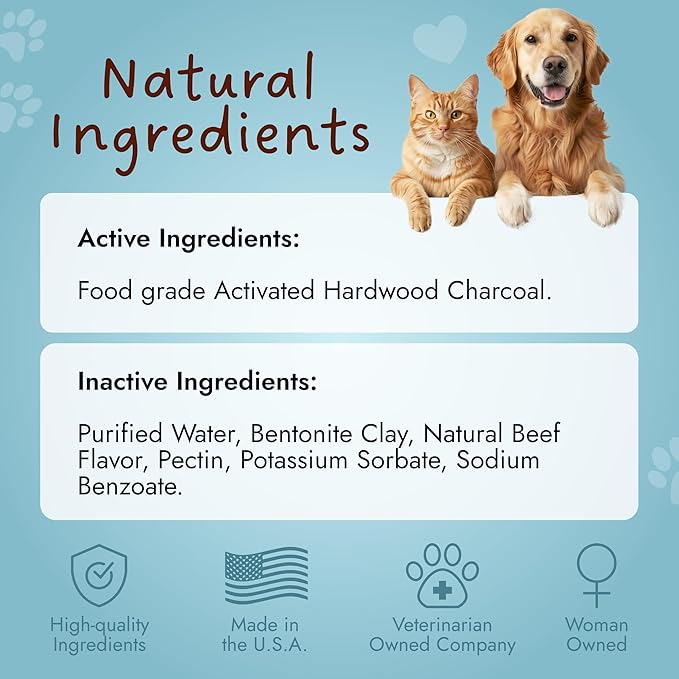 Pet Vet Flavored Activated Charcoal Gel for Dogs & Cats (60ml Bottle), Dog First Aid Activated Charcoal, Absorbs Toxins, Supports Poisoning, Diarrhea & Gas Relief, Emergency Pet Dog Supplies (Beef)