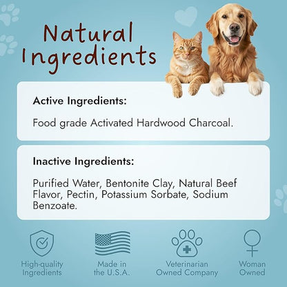 Pet Vet Flavored Activated Charcoal Gel for Dogs & Cats (60ml Bottle), Dog First Aid Activated Charcoal, Absorbs Toxins, Supports Poisoning, Diarrhea & Gas Relief, Emergency Pet Dog Supplies (Beef)