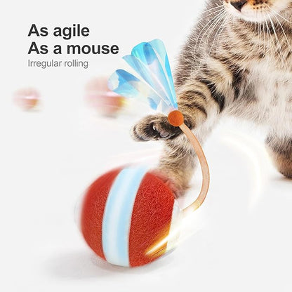 Jkanti Interactive Cat Toys for Indoor Cats,The 3rd Generation Agile Moving Cat Ball with Elastic Mesh Tail,Automatic Kitten Toys for Bored Indoor Cats,Motion Activated (Orange)