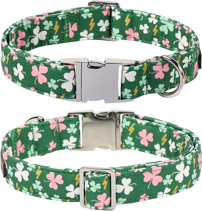 Lionet Paws St. Patrick Dog Collars with Bow tie,Cute Pink Clover Green Dog Collar Bow Tie for Dogs Female, Small, Neck 10-16 inches