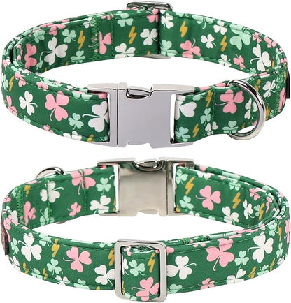 Lionet Paws St. Patrick Dog Collars with Bow tie,Cute Pink Clover Green Dog Collar Bow Tie for Dogs Female, XS, Neck 8-12 inches