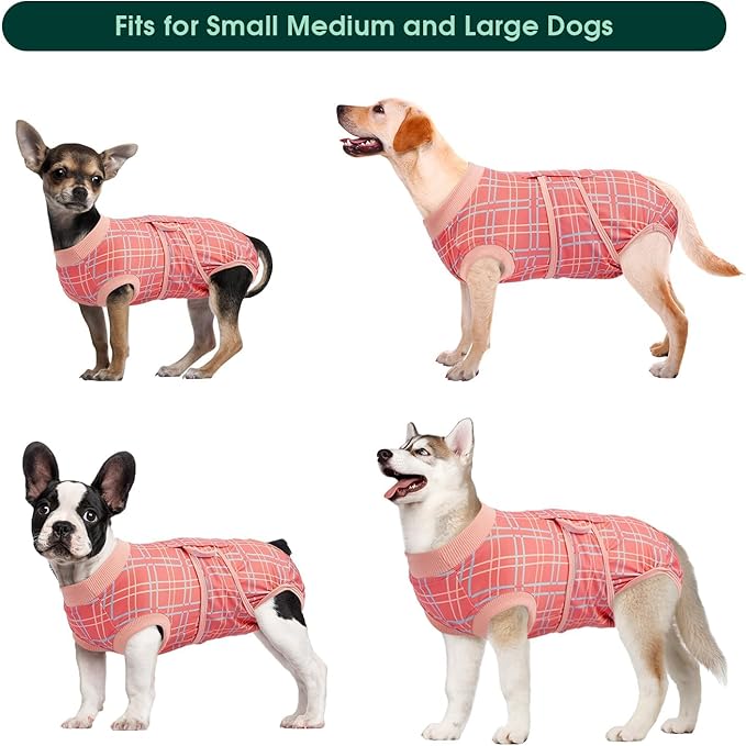 Kuoser Dog Recovery Suit for Female Male Dogs, Post-Surgery Bodysuit for Spay Neuter, Dog Onesie After Surgery, Anti-Licking Pet Surgical Recovery Suit, Pink XL