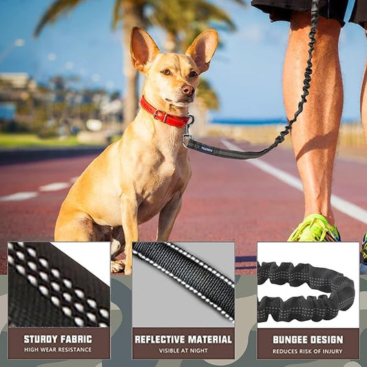AUROTH Heavy Duty Bungee Dog Leash for Shock Absorption - 6FT Black Training Leash with 2 Padded Handles for Medium Large Breed Dogs