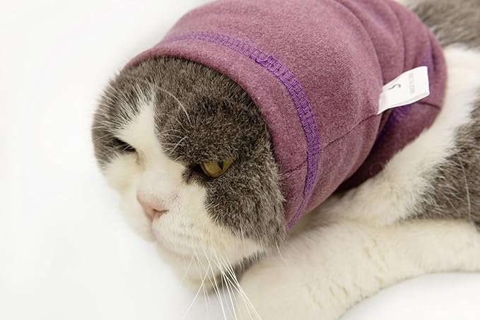 FDANDADE Cat Hematoma Ear Wrap, Cat Snood Anxiety Relief, Bath Accessories for Pet Grooming & Force Drying (Pail Lilac S)