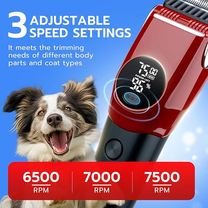 Mcbazel Dog Clippers Grooming Kit, Low Noise Rechargeable Cordless Adjustable Pet Hair Shaver Trimmers Set for Dogs, Cats and Other Pets - Red