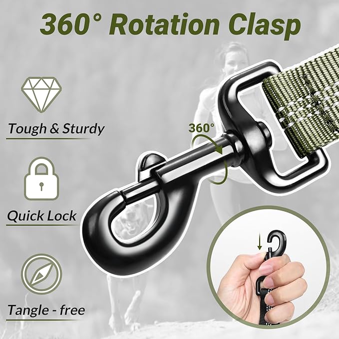 rabbitgoo Tactical Bungee Dog Leash with Shock Absorption, Military Training Leash with 2 Padded Control Handles for Medium Large Dogs, 5.2FT, Green