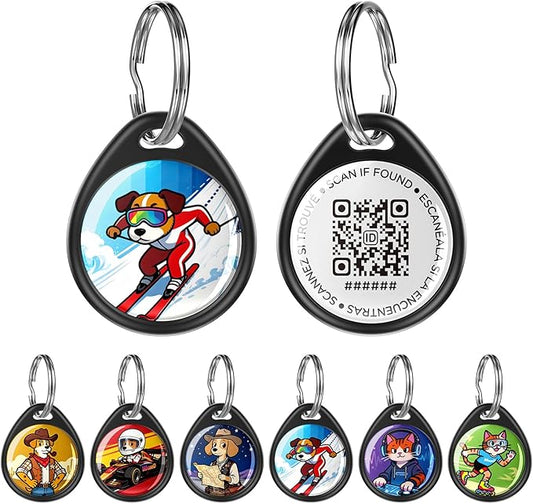 QR Code Dog Tag and Cat Tag, Scan to Reunite Faster, Waterproof and Durable, Lightweight and Quiet, Updatable Contact Info, with Ski Racer Pet Character Design