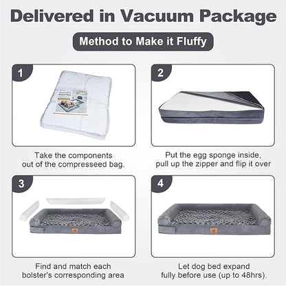 PAWPUBBY Jumbo Human Dog Bed Orthopedic Memory Foam for Large Giant Dogs up to 150 lbs - Waterproof Washable (Dark Gray)