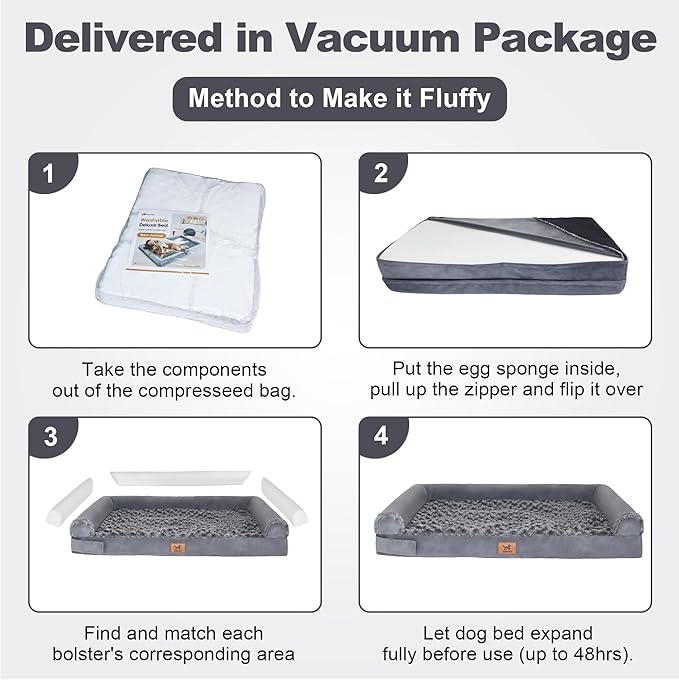 PAWPUBBY XL Dog Bed Extra-Large Orthopedic Memory Foam Dog Bed – for 70 Lbs Dogs, Premium Memory Foam, Machine Washable Cover, Non-Slip Base, Soft Rose Velvet (Dark Gray, XL)