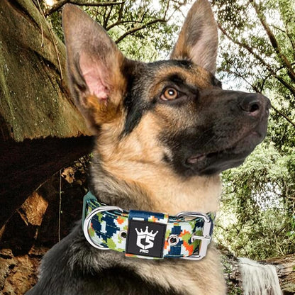 TSPRO Tactical Dog Collar 1.5 Inch Wide Thick Dog Collars with Heavy Duty Metal Buckle, Durable, Strong, Adjustable for Medium to Large Dogs (Camo Green L)