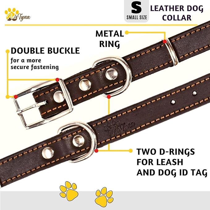Heavy Duty Black Leather Dog Collar - Soft and Strong Dog Collar for Puppy or Small Breeds (Small: Fit 10" - 14.5" Neck, Black)