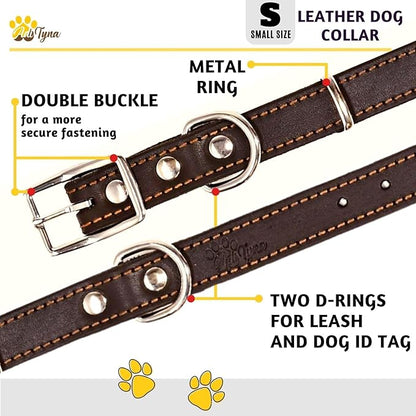 Heavy Duty Black Leather Dog Collar - Soft and Strong Dog Collar for Puppy or Small Breeds (Small: Fit 10" - 14.5" Neck, Black)