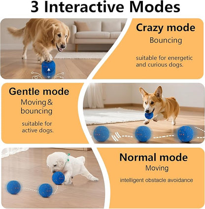 Interactive Dog Toys: Smart Dog Ball – Auto-Bounce, Vibrating & Jumping Action! Durable Duraspin Design for Aggressive Chewers. Rechargeable & Long-Lasting, Keeps Dogs Busy and Entertained Blue.