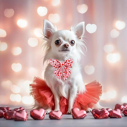 Valentines Dog Collar with Lady Bow - Cute Red Pink Hearts Valentine Sailor Bowtie Dog Collars, Adjustable Metal Buckle Male Female Dogs Collar for Small Medium Large Dogs L