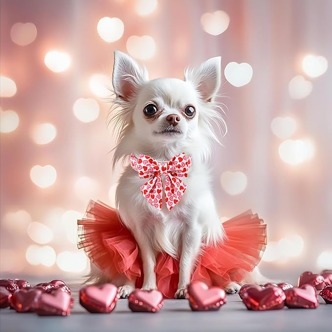 Valentines Dog Collar with Lady Bow - Cute Red Pink Hearts Valentine Sailor Bowtie Dog Collars, Adjustable Metal Buckle Male Female Dogs Collar for Small Medium Large Dogs S
