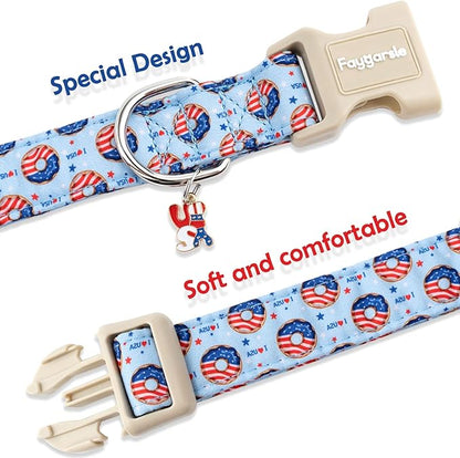 Faygarsle Patriotic Dog Collar, 4th of July Design, American Flag Pattern, Light Blue Summer Design for Small Medium Large Dogs XS