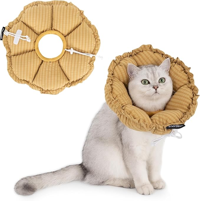 H HIDREAM Soft Cat Cone Collar， Cute Adjustable Cat Recovery Collar，Elizabethan e Collar That can Protect Head and Foot Wounds，Daisy Yellow All-Season Style