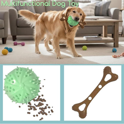 sidaeren Dog Toys,Hybrid Dog Chew Toy for Aggressive Chewers, 2-in-1 Durable Wood-Plastic Bone & TPR Spike Ball, Natural Wood Scent, Integrated Safe Design for 20-100 lbs Medium Large Breeds