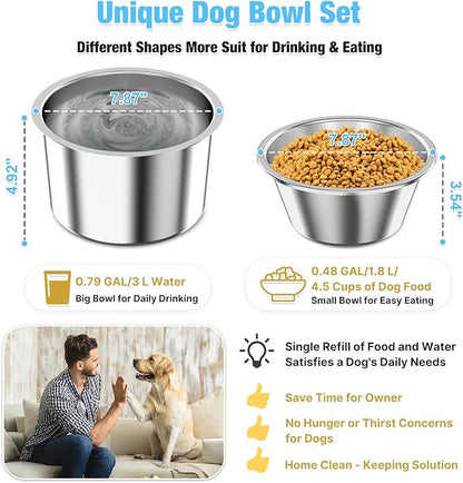 Elevated Dog Bowls for Large Dog, 15“ Tall Raised Food and Water Bowl Set with Stand, Full Metal Spill Proof Design and Stainless Bowls for Indoor & Outdoor Use