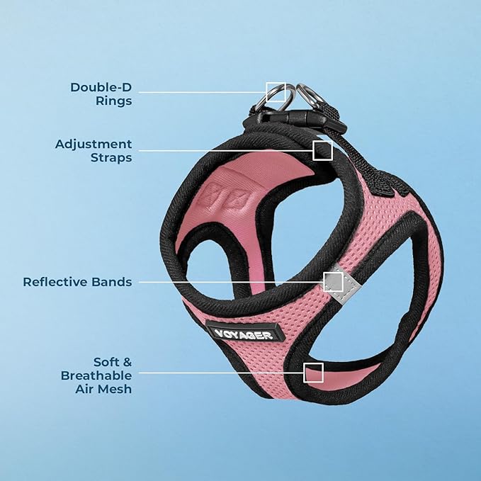 Best Pet Supplies Voyager Step-in Air Harness - All Weather Mesh, Reflective, No Pull Harness for Dogs, Cats - Secure with Hook & Loop Fastener, Buckle, Double D-Rings - Pink/Black Trim, XL