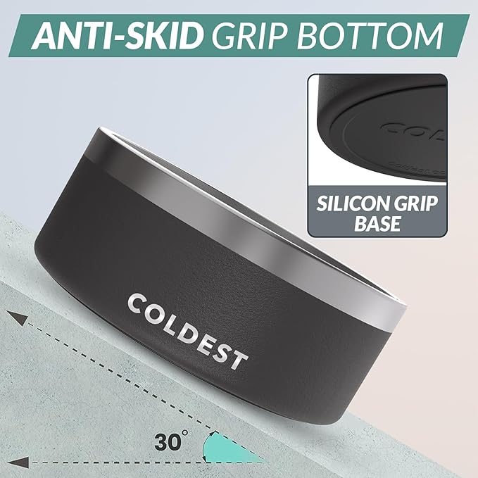 Coldest Dog Bowl - Anti Rust Metal, Non Slip, 3 Layers Insulated Stainless Steel Dog Bowls - Spill Proof & Heavy Duty - Water Bowl for Dogs, Cats & Pets, Dish Washer Safe (100 oz, Stealth Black)