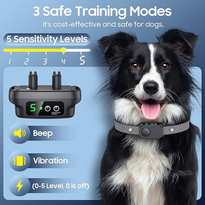 Bark Collar, Dog Bark Collar for Large Medium Dogs 30-120lbs, Automatic Waterproof Barking Collar with Beep Vibration and 5 Adjustable Sensitivity (Black)