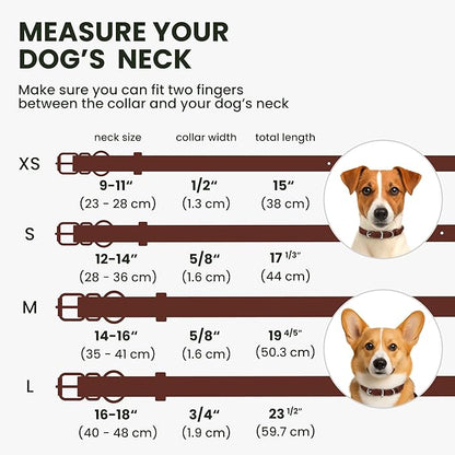 BRONZEDOG Rolled Leather Dog Collar for Small Medium Large Dogs with QR ID Tag (L: 16-18 Inch, Chocolate Brown)