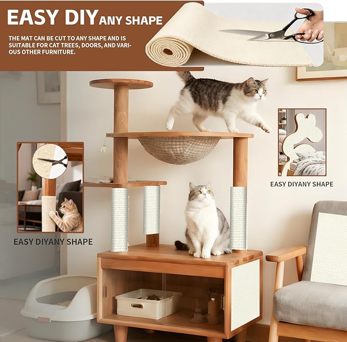 3-in-1 Cat Scratcher & Furniture Protector for Couch Corners,Adhesive Scratch Deterrent Pad with Fasteners for Indoor Cats,Sofa,Armchairs