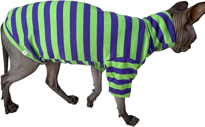 Vintage Stripes Sphynx Hairless Cats Shirt Cotton Cat Turtleneck Pet Clothes Kitten T-Shirts with Sleeves for Sphynx Cats (Eggplant, Small)
