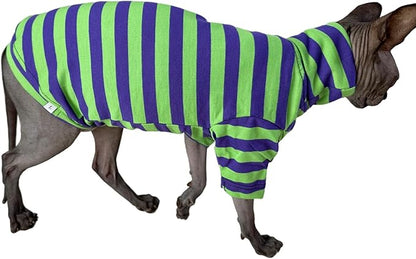 Vintage Stripes Sphynx Hairless Cats Shirt Cotton Cat Turtleneck Pet Clothes Kitten T-Shirts with Sleeves for Sphynx Cats (Eggplant, Small)