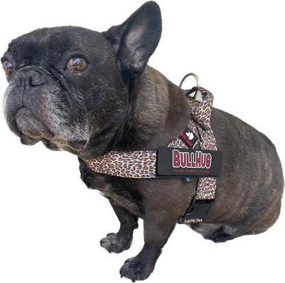 BULLHUG Adjustable Dog Harness– No Pull, No Choke – for English Bulldogs, French Bulldogs, Pugs & Broad-Chested Breeds – Easy, Safe Walks (Leopard Pink, Small)
