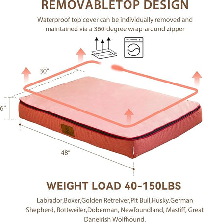 LIORCE Orthopedic Memory Foam XXL Dog Bed - 6" Thick Beds for Extra Large Sized Dog - Waterproof Removable Washable Cover & Wrap-Around Zipper - Ultimate Comfort & Easy Maintenance, Pink