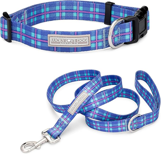 Lucky Love Dog - Adjustable Dog Collar and Leash Set with Easy Click Buckle for Medium Dogs, Durable, & Comfortable Collar for Male & Female Dogs, Puppies & Adult Ones - Scotty Combo, Medium