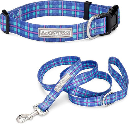 Lucky Love Dog - Adjustable Dog Collar and Leash Set with Easy Click Buckle for Medium Dogs, Durable, & Comfortable Collar for Male & Female Dogs, Puppies & Adult Ones - Scotty Combo, Medium