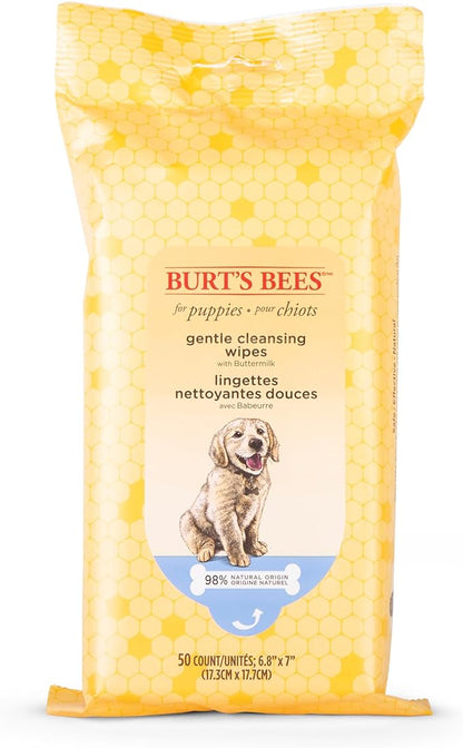 Burt's Bees for Pets Gentle Cleansing Puppy Wipes with Buttermilk, 98% Natural Origin Formulas, Hypoallergenic Dog Cleaning Wipes for Paws and Butt, 100 Count - 6 Pack