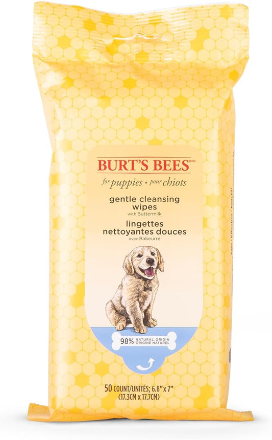Burt's Bees for Pets Gentle Cleansing Puppy Wipes with Buttermilk, 98% Natural Origin Formulas, Hypoallergenic Dog Cleaning Wipes for Paws and Butt, 100 Count - 6 Pack