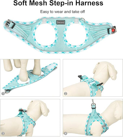 Mercano Soft Mesh Dog Harness and Leash Set, No-Chock Step-in Reflective Breathable Lightweight Easy Walk Vest Harnesses with Safety Buckle for Small Dogs, Cats (Light Blue, XS)