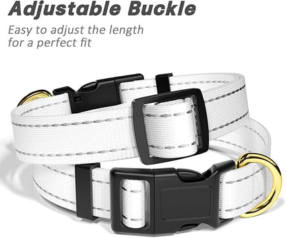 Reflective Dog Collar for Extra Small Dogs Cats, Cute Adjustable Heavy-Duty Nylon Puppy Collars for Boy and Girl Female, Soft Pet Accessories with Quick Release Buckle, Neck 8-12", White