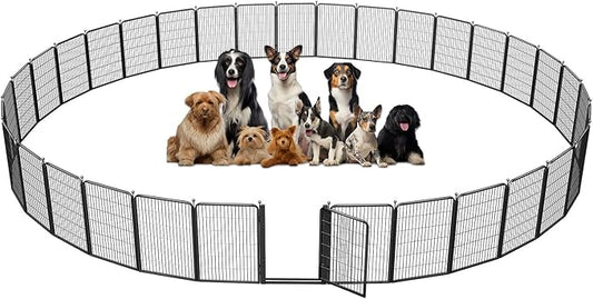 Jhsomdr Dog Playpen Outdoor, 40 inch 32 Panels Dog Fence with Extra Wide Gate No-Tripped Pet Playpen Rustproof Dog Pen Indoor Puppy Playpen for Temporary Containment Portable Pet Fence for RV Camping