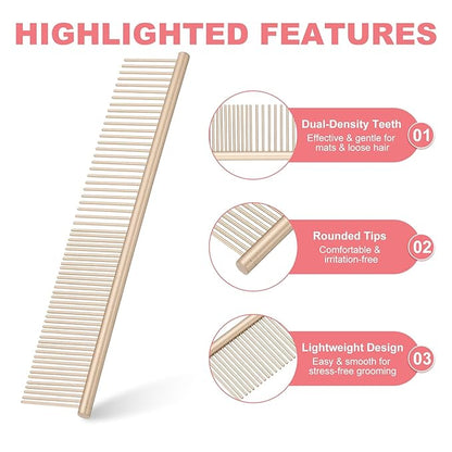 PETAXCELL Dog Cat Comb, Pet Combs Stainless Steel Teeth with Rounded Ends for Knots Mats Loose Hair Removal, 7.5IN (Gold Coated, 3 Pack), Grooming Tool Intended for Long Curly Hair Pet