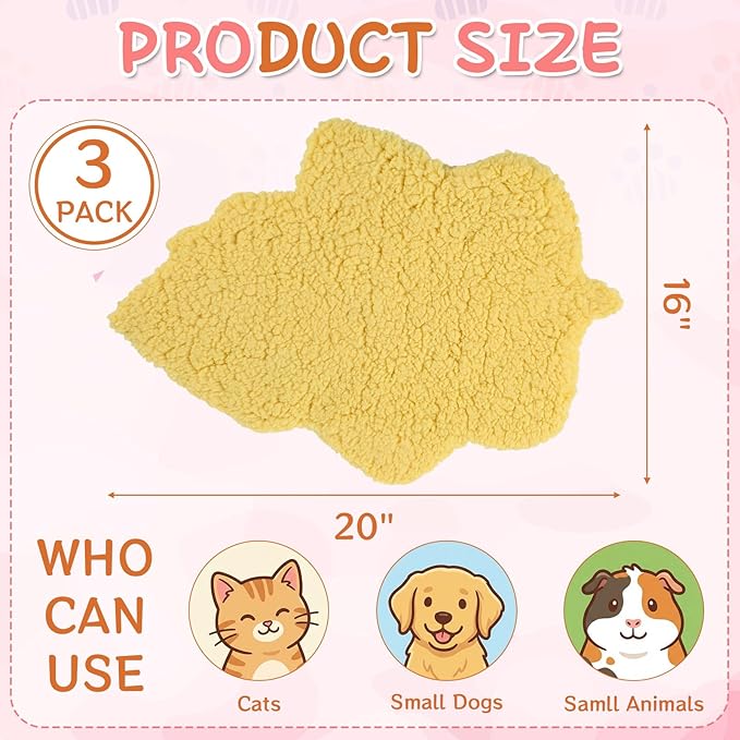 BrightRow 3 Pack Self Warming Pet Bed Leaf Shape Self Heating Cat Dog Mat Washable Thermal Sleeping Pad for Indoor Outdoor Hedgehog, Bunny, Sugar Glider, Rat, Chinchilla(Mixed Colors,Small-16 x20)