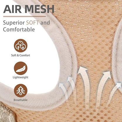 PUPTECK Soft Mesh Dog Harness and Leash Set Pet Puppy Cat Comfort Padded Vest No Pull Harnesses, Solid Beige, L