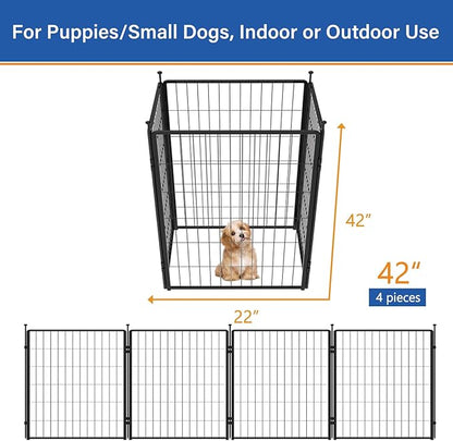 PETREEK Dog Playpen Add-on 42 inch 4 Panels for Indoor & Outdoor Use – Heavy-Duty Metal Pet Fence with Ground Stakes, Rounded Ball Tops for Safety, Stable & Foldable Design, Easy to Assemble