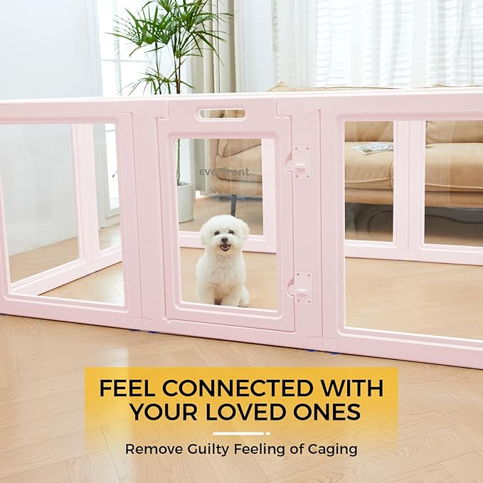 EVERFRONT Clear Acrylic Plastic Dog Playpen - Clear Dog Play Pen - Easy Assemble Acrylic Dog Playpen - Puppy Playpen, Cat Playpen, Small Animal Playpen, Dog Play Pen Indoors (Pink-30.3" H, 10PCS)