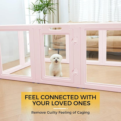 EVERFRONT Clear Acrylic Plastic Dog Playpen - Clear Dog Play Pen - Easy Assemble Acrylic Dog Playpen - Puppy Playpen, Cat Playpen, Small Animal Playpen, Dog Play Pen Indoors (Pink-30.3" H, 10PCS)
