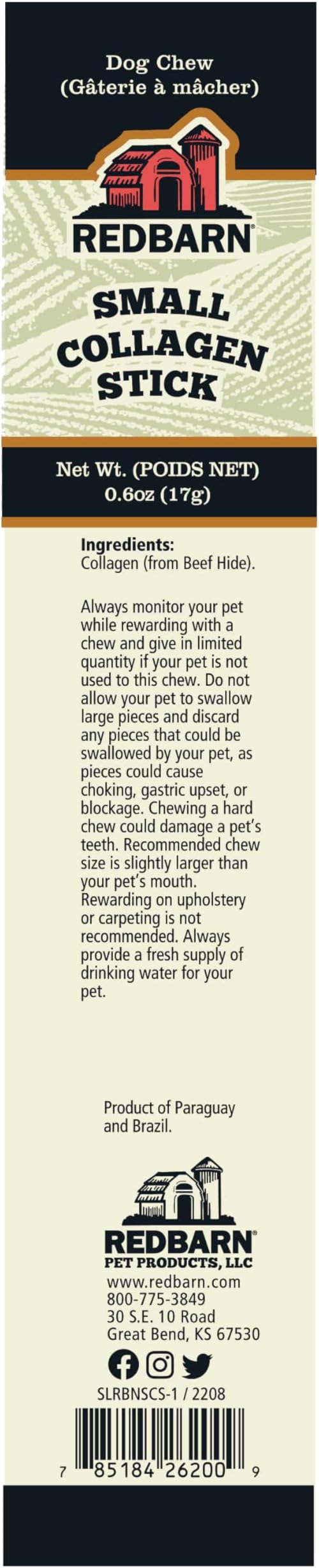 Redbarn Pet Products Natural Small Collagen Sticks for Dogs - Long Lasting Alternative to Traditional Rawhide & Bully - Supports Joint, Skin, & Coat Health - Case of 25