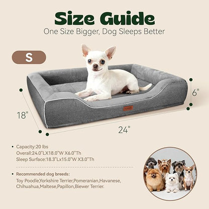 hush bone 24 Inch Orthopedic Dog Couch Bed for Small Dogs/Cats,Cooling Gel Memory Foam + Egg Crate Foam,Waterproof Removable Washable Cover,4-Sided Bolster,Non-Slip Bottom,Dark Grey