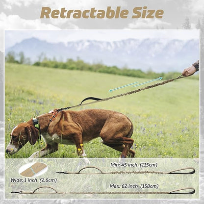 rabbitgoo Tactical Bungee Dog Leash with Shock Absorption, Military Training Leash with 2 Padded Control Handles for Medium Large Dogs, 5.2FT, Brown