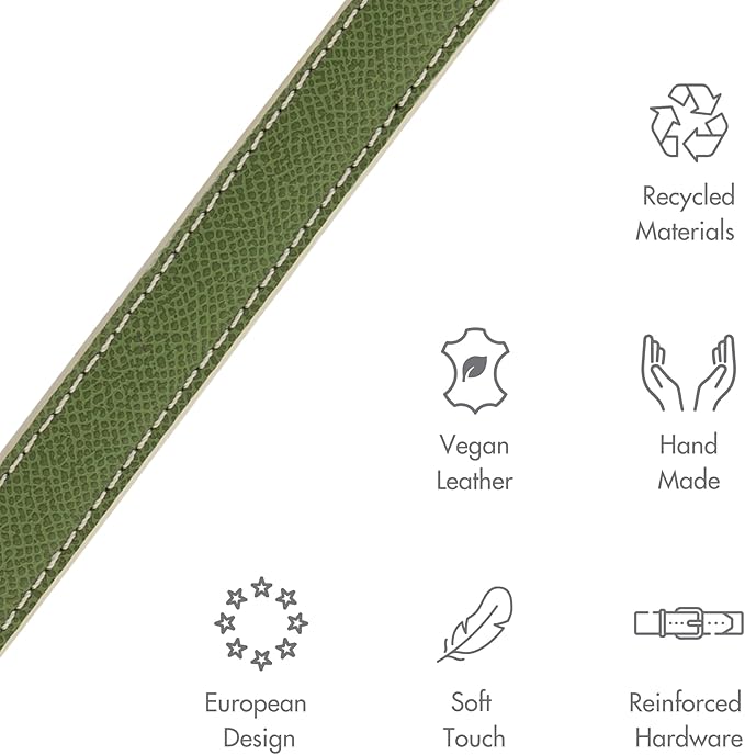 NINA WOOF Copenhagen Leather Dog Collar - Handmade with Vegan Soft Leather Round Padded Collar with Adjustable Buckle for Dogs - Color Olive, Medium